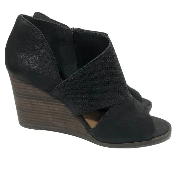 Lucky Brand Shoes Lucky Brand Jedrex Leather Black Wedges Size